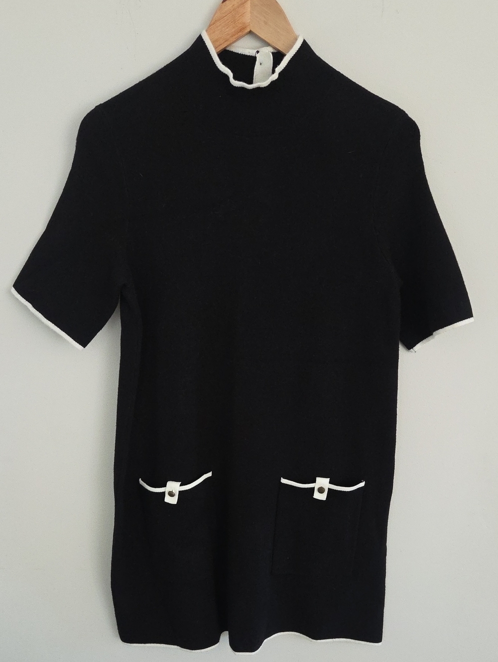 NWOT Maeve By Anthropologie Black Short-Sleeve Knit Dress with White Trim